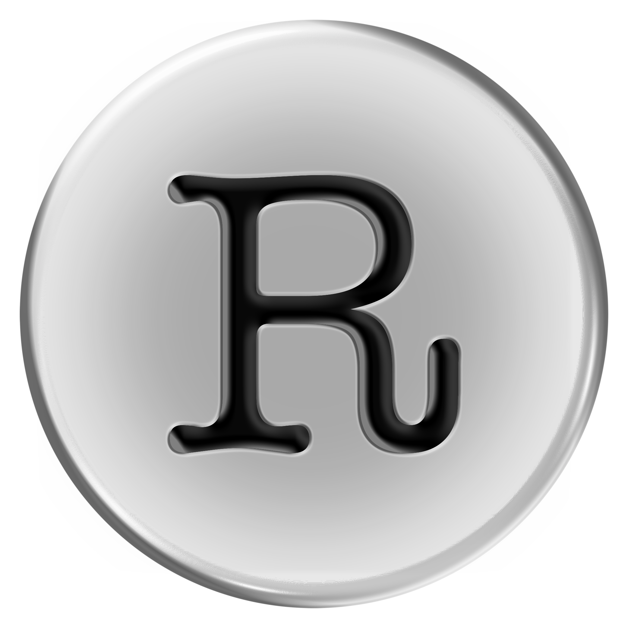 Ruby’s original personal logo: a black R on a silver circular typewriter key.